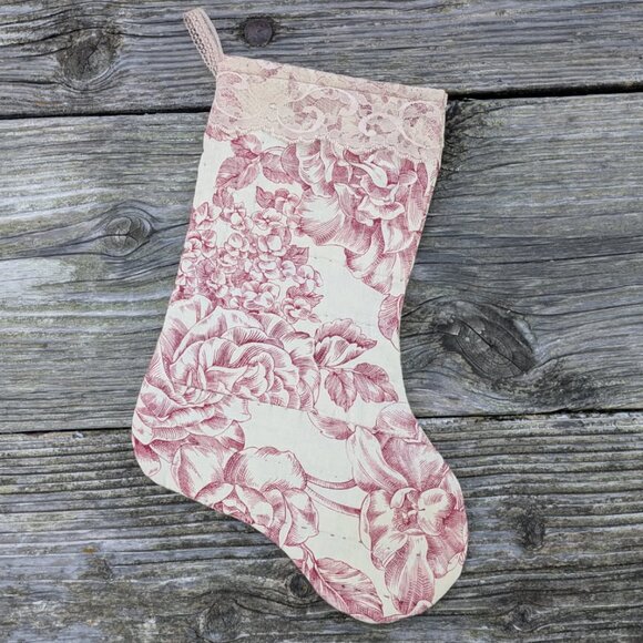 Christmas Stocking With Toile Fabric - Picture 1 of 8
